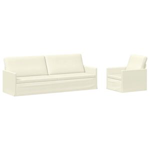 vidaXL Conjunto de Sof&aacute;s 2 pcs Creme Tecido de Veludo Cotele
