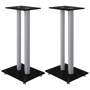 vidaXL Suportes colunas 2 pcs vidro temperado 2 pilares preto/prateado
