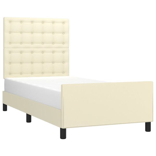 vidaXL Estrutura de cama c/ cabeceira couro artificial 90x200 cm creme
