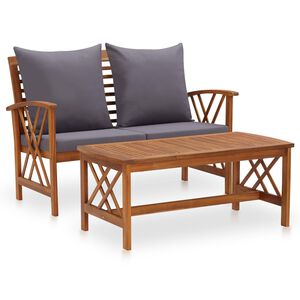 vidaXL 2 pcs conjunto lounge de jardim c/ almofad&otilde;es ac&aacute;cia maci&ccedil;a