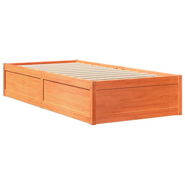 vidaXL Cama sem colch&atilde;o 75x190 cm madeira de pinho maci&ccedil;a castanho-mel