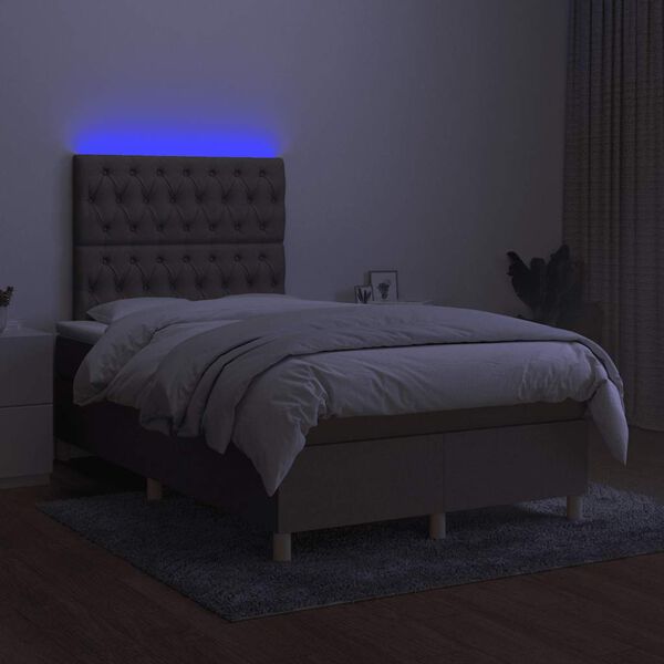 vidaXL Cama box spring colch&atilde;o/LED 120x190cm tecido cinza-acastanhado
