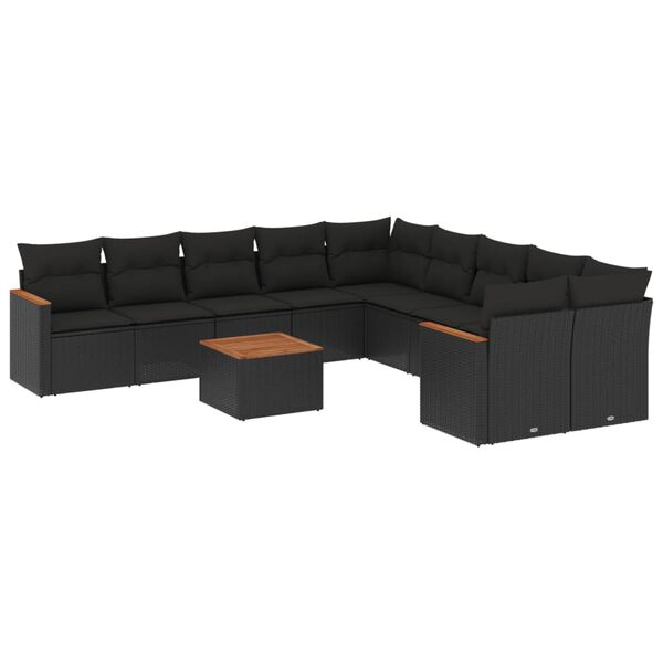 vidaXL 11 pcs conjunto sof&aacute;s de jardim c/ almofad&otilde;es vime PE preto