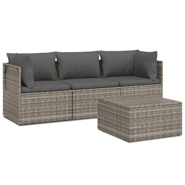 vidaXL 4 pcs conjunto lounge de jardim c/ almofad&otilde;es vime PE cinzento