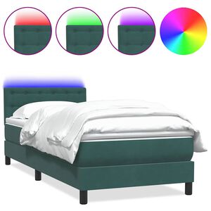 vidaXL Cama box spring c/ colch&atilde;o e LED verde-escuro 90x210 cm veludo