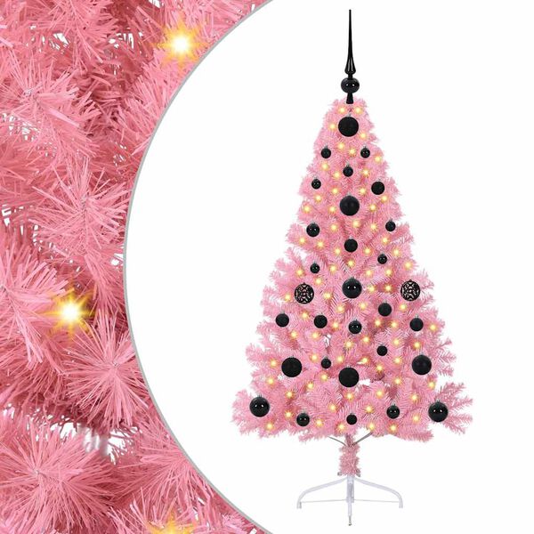 vidaXL &Aacute;rvore de Natal Artificial Pr&eacute;-iluminada Rosa 120 cm PVC