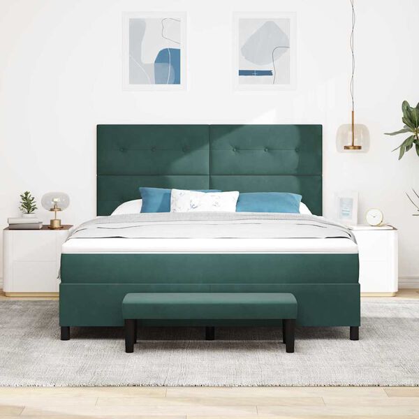 vidaXL Cama Box com colch&atilde;o Verde-escuro 180 x 200 cm Veludo