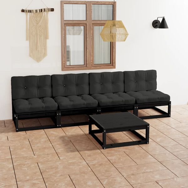 vidaXL 5 pcs conjunto lounge de jardim c/ almofad&otilde;es pinho maci&ccedil;o