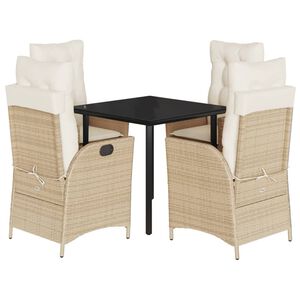 vidaXL 5 pcs conjunto de jantar p/ jardim com almofad&otilde;es vime PE bege