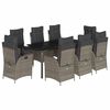 vidaXL 9 pcs conjunto de jantar p/ jardim c/ almofad&otilde;es vime PE cinza