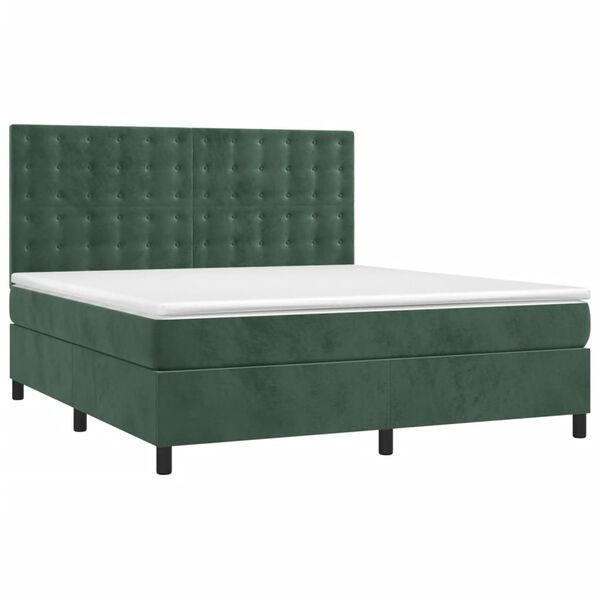 vidaXL Cama com molas/colch&atilde;o 160x200 cm veludo verde-escuro