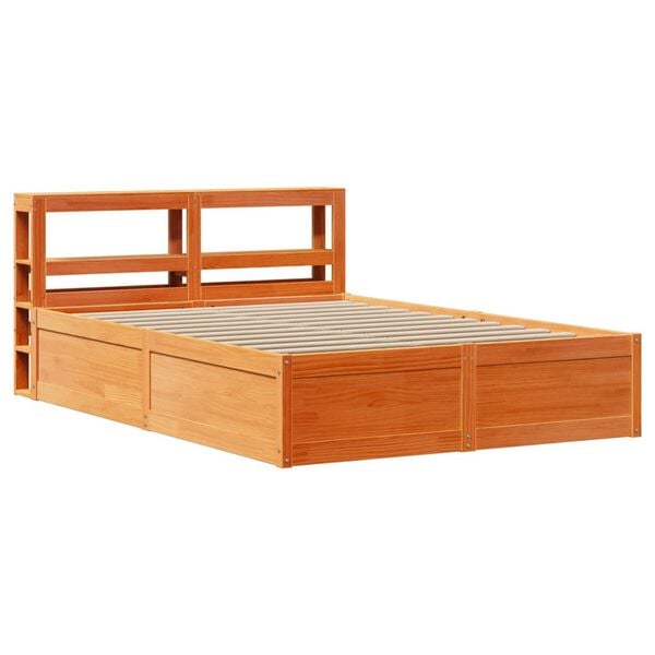 vidaXL Estrutura cama c/ cabeceira 140x200cm pinho maci&ccedil;o castanho-mel