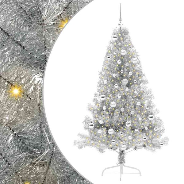 vidaXL Árvore de Natal Artificial Pré-iluminada Prateado 180 cm PET