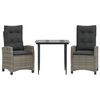 vidaXL 3 pcs conjunto de jantar p/ jardim c/ almofad&otilde;es vime PE cinza