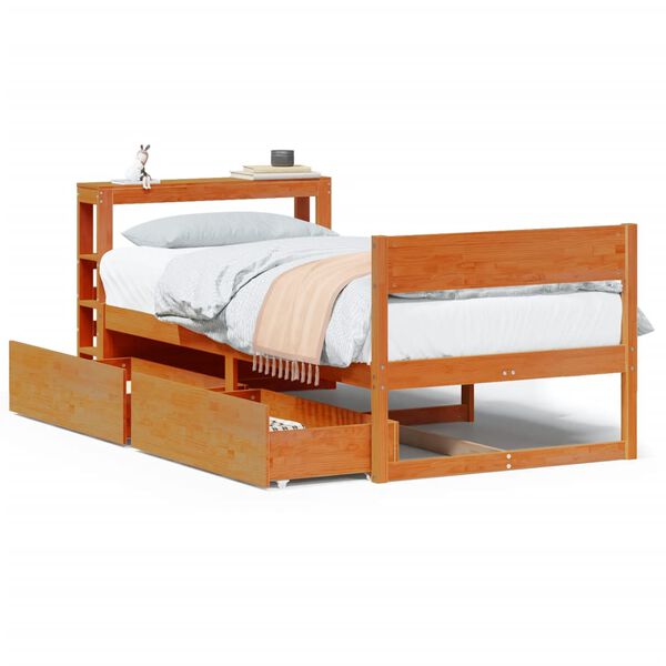 vidaXL Cama sem colchão 90x190 cm madeira de pinho maciça castanho-mel