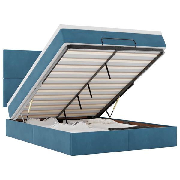vidaXL Estrutura de cama otomana colch&otilde;es 140x200cm veludo azul escuro