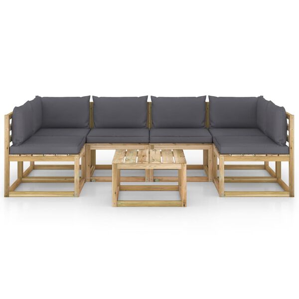 vidaXL Conj. lounge de jardim 7 pcs com almofad&otilde;es pinho impregnado