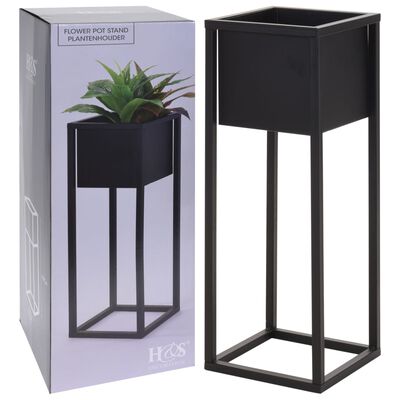 H&S Collection Floreira com suporte de metal 60 cm preto