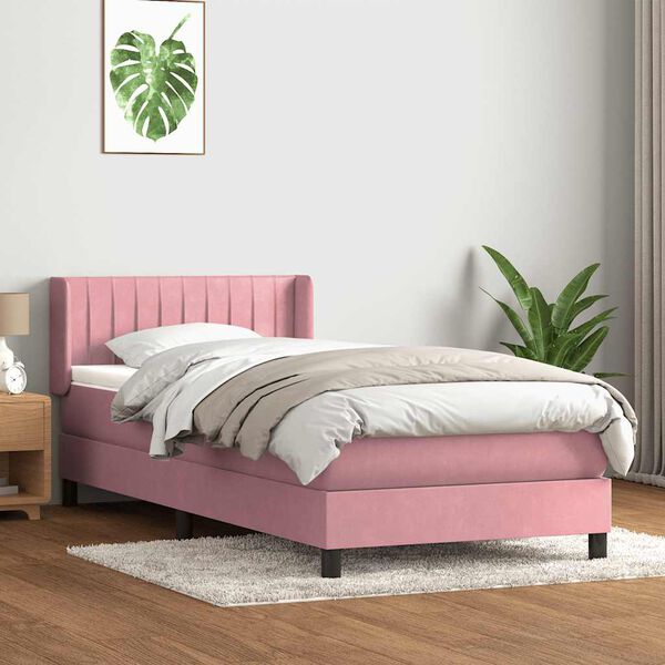 vidaXL Cama com molas/colch&atilde;o 100x220 cm veludo Rosa