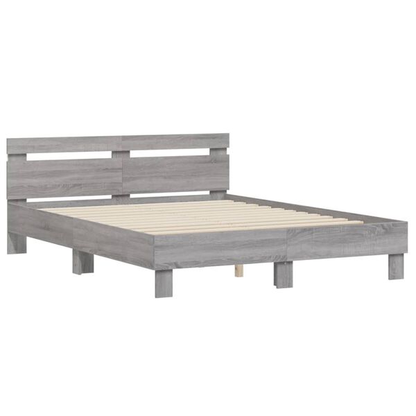 vidaXL Estrutura cama c/ cabeceira/luzes LED 140x190cm cinzento sonoma