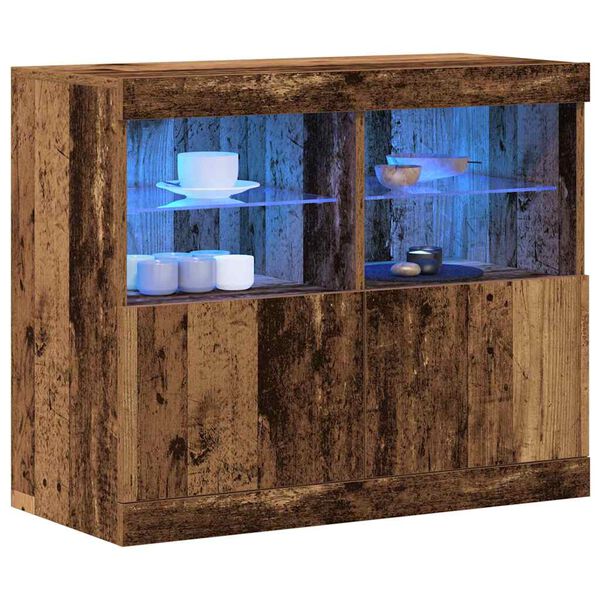 vidaXL Aparador LED Castanho 81 x 37 x 66,5 cm Madeira processada