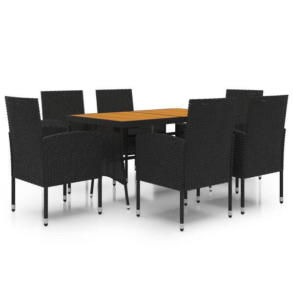 vidaXL 7 pcs Conjunto de jantar p/ exterior vime PE preto