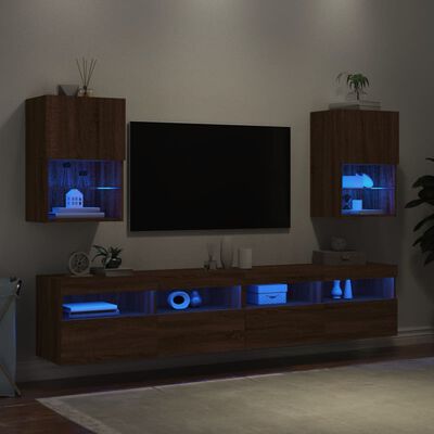 vidaXL Móveis de TV c/ luzes LED 2 pcs 40,5x30x60 cm carvalho castanho
