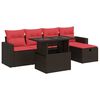 vidaXL 6 pcs conjunto sof&aacute;s jardim c/ almofad&otilde;es vime PE/ac&aacute;cia castanho