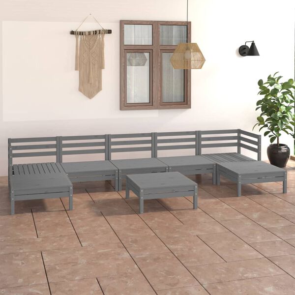vidaXL 8 pcs conjunto lounge de jardim pinho maci&ccedil;o cinzento