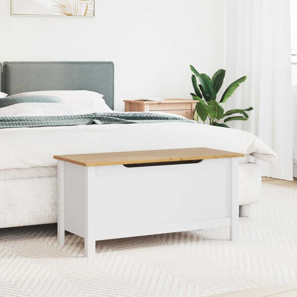 vidaXL Caixa de Armazenamento Hill Branco e Marrom Mel 90 x 40 x 45 cm