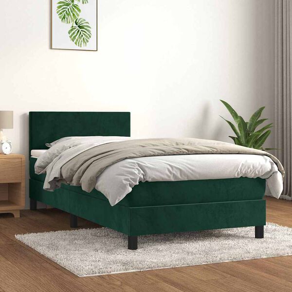 vidaXL Cama com molas/colch&atilde;o 80x200 cm veludo verde-escuro