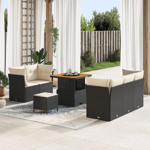 vidaXL Conjunto de Sof&aacute; de Jardim 8 pcs Preto e Creme vime PE