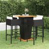 vidaXL 5 pcs conjunto de bar p/ jardim c/ almofadões vime PE preto