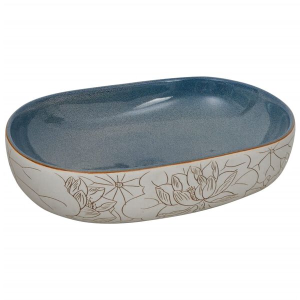 vidaXL Lavatório bancada oval 59x40x14 cm cerâmica cor de areia e azul
