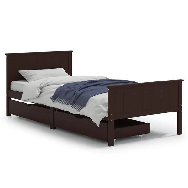 vidaXL Cama com 2 gavetas 100x200 cm pinho maci&ccedil;o castanho-escuro