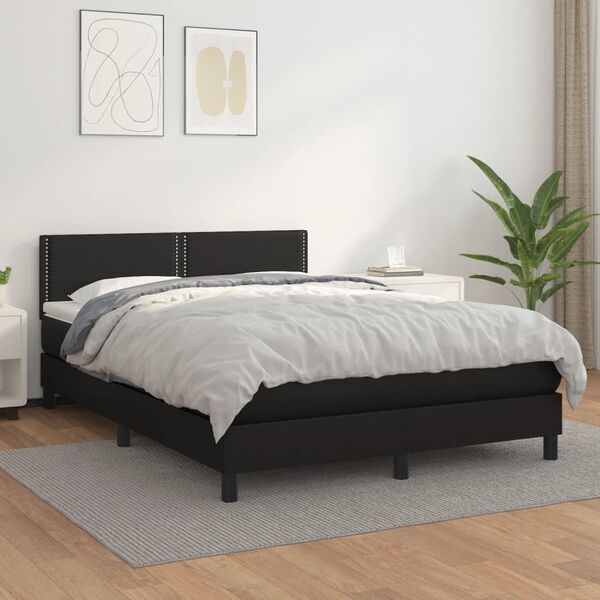 vidaXL Cama com molas/colch&atilde;o 140x200 cm couro artificial preto