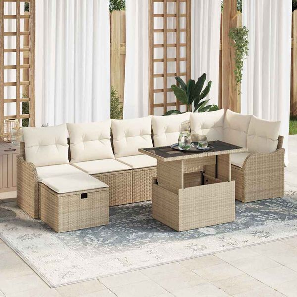 vidaXL Conjunto de Sof&aacute; de Jardim 8 pcs Bege Rattan Sint&eacute;tico