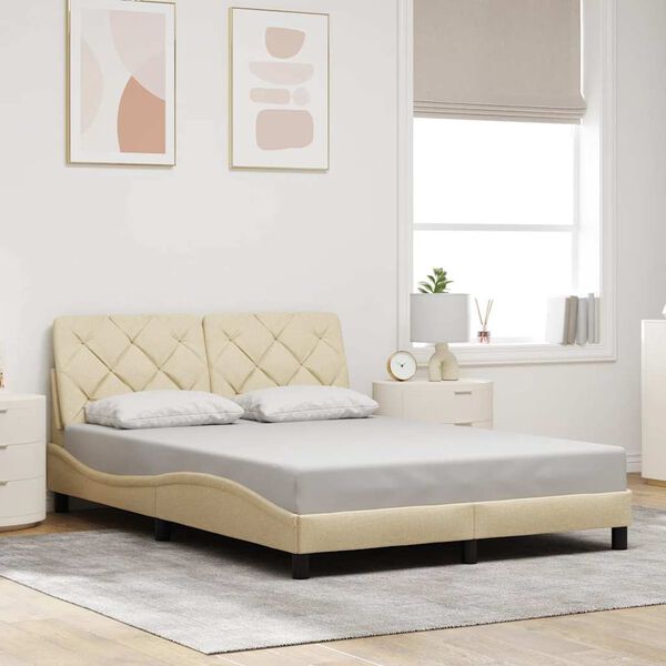 vidaXL Estrutura de cama sem colch&atilde;o 140x200 cm tecido cor creme