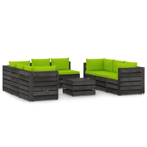vidaXL 9 pcs conj. lounge jardim + almofad&otilde;es madeira impreg. cinzento