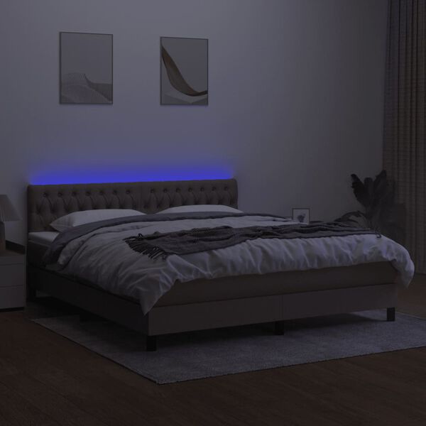 vidaXL Cama box spring colch&atilde;o/LED 160x200 cm tecido cinza-acastanhado