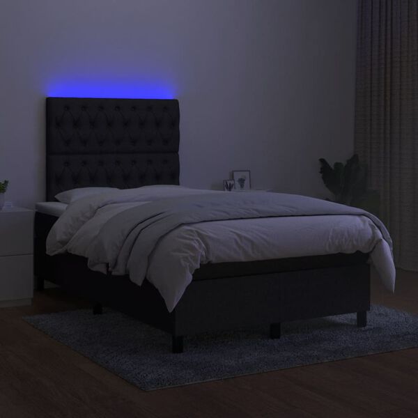 vidaXL Cama box spring c/ colch&atilde;o e LED 120x190 cm tecido preto
