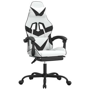 vidaXL Cadeira gaming girat&oacute;ria c/ apoio p&eacute;s couro artif. branco/preto