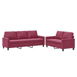 vidaXL 2 pcs conjunto de sof&aacute;s com almofad&otilde;es veludo vermelho tinto