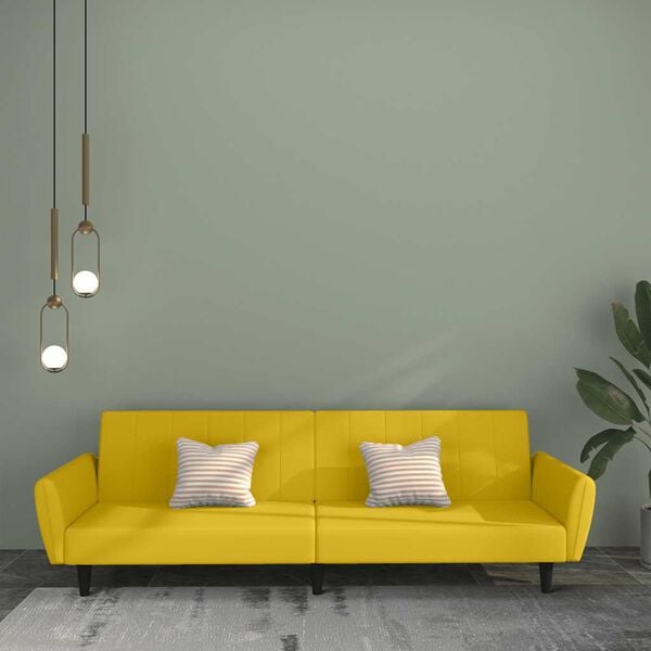 vidaXL Sof&aacute;-cama de 2 lugares veludo amarelo