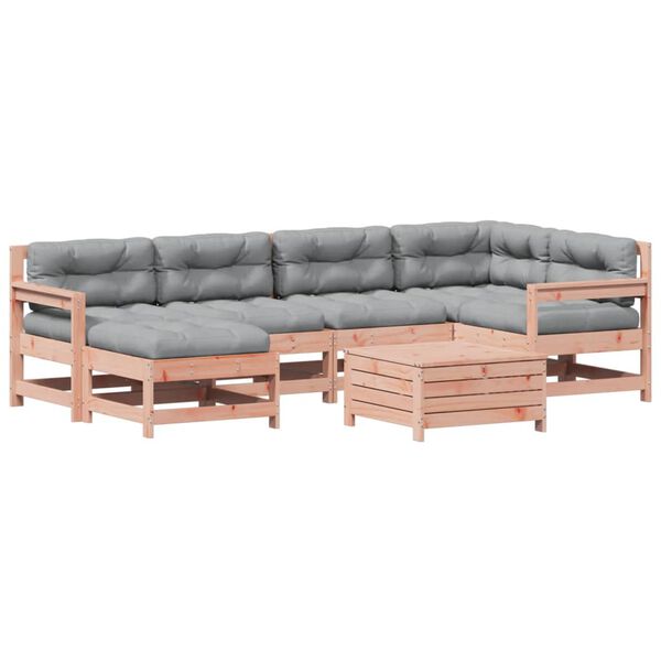 vidaXL 7 pcs conj. lounge jardim com almofadões madeira douglas maciça