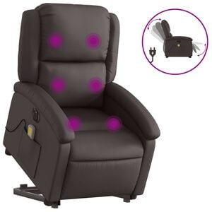 vidaXL Poltrona de massagens reclin&aacute;vel couro genu&iacute;no castanho-escuro