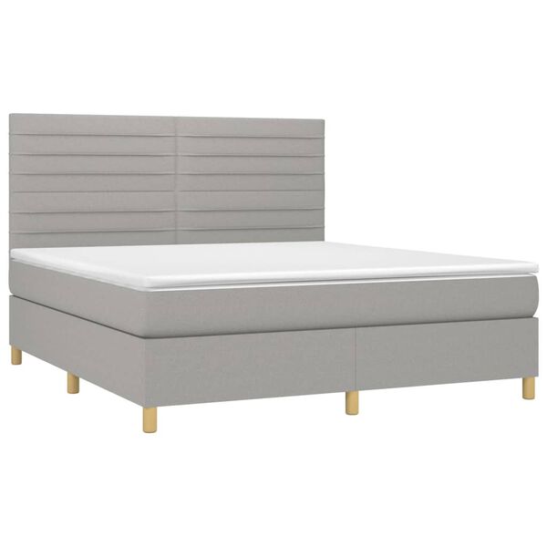 vidaXL Cama box spring c/ colch&atilde;o e LED 160x200 cm tecido cinza-claro