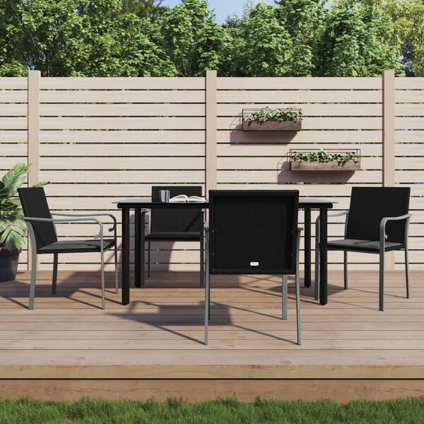 vidaXL 5 pcs conjunto de jantar p/ jardim c/ almofad&otilde;es vime PE e a&ccedil;o