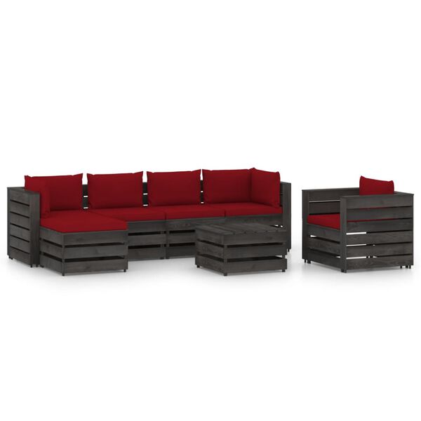 vidaXL 7 pcs conj. lounge jardim + almofad&otilde;es madeira impreg. cinzento