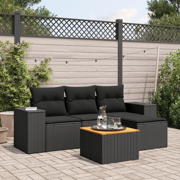vidaXL 5 pcs conjunto sof&aacute;s de jardim com almofad&otilde;es vime PE preto